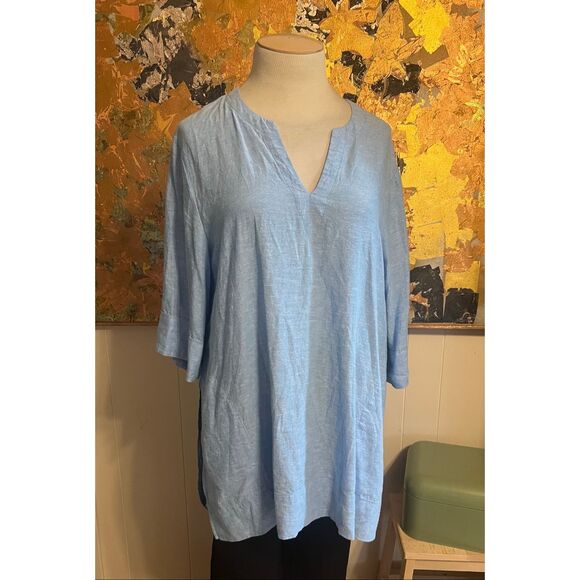 Lands' End Womens Linen Split Neck Tunic Soft Blue Linen 18 - Picture 3 of 9